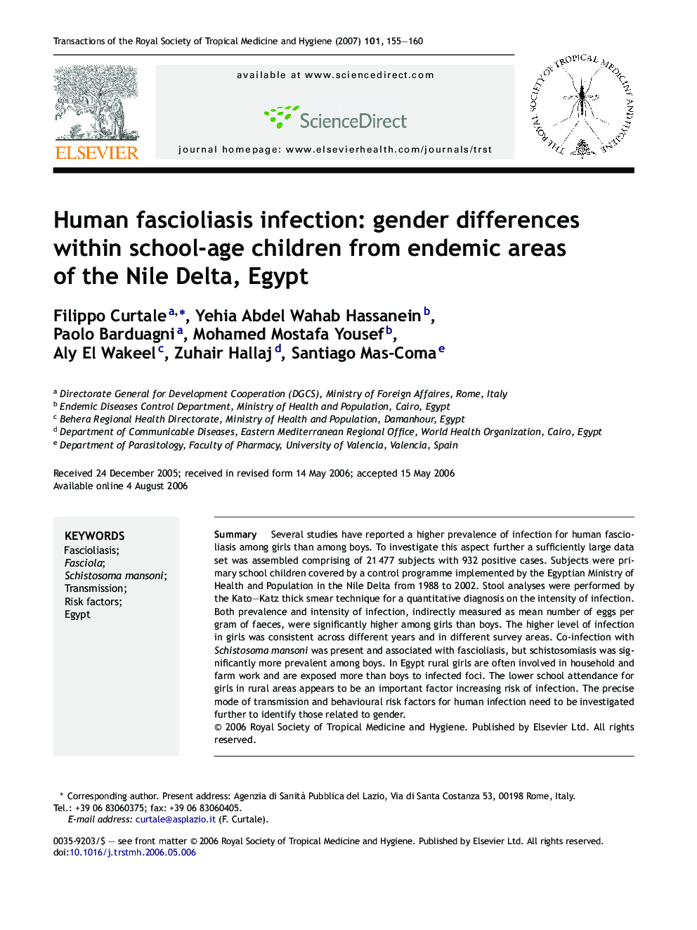 عکس صفحه اول مقاله: Human fascioliasis infection: gender differences within school-age children from endemic areas of the Nile Delta, Egypt Human fascioliasis infection: gender differences within school-age children from endemic areas of the Nile Delta, Egypt