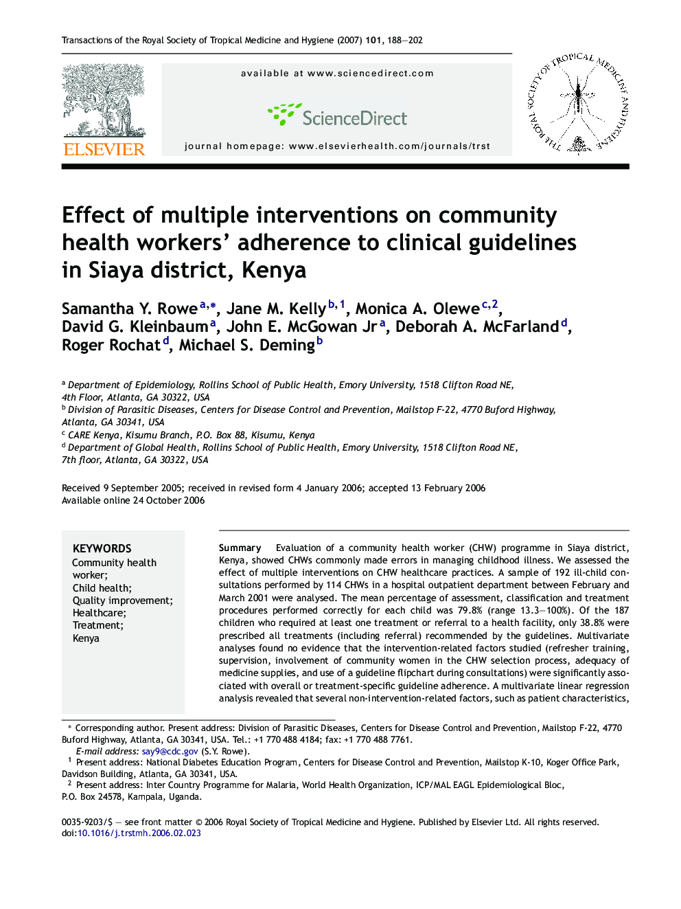 Effect of multiple interventions on community health workers' adherence to clinical guidelines in Siaya district, Kenya