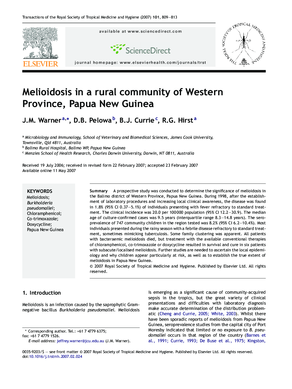 Melioidosis in a rural community of Western Province, Papua New Guinea