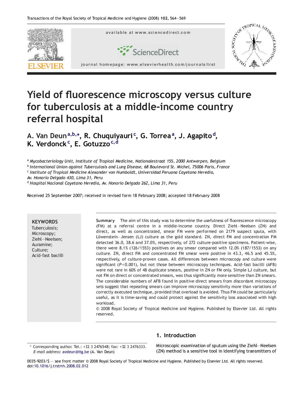 Yield of fluorescence microscopy versus culture for tuberculosis at a middle-income country referral hospital