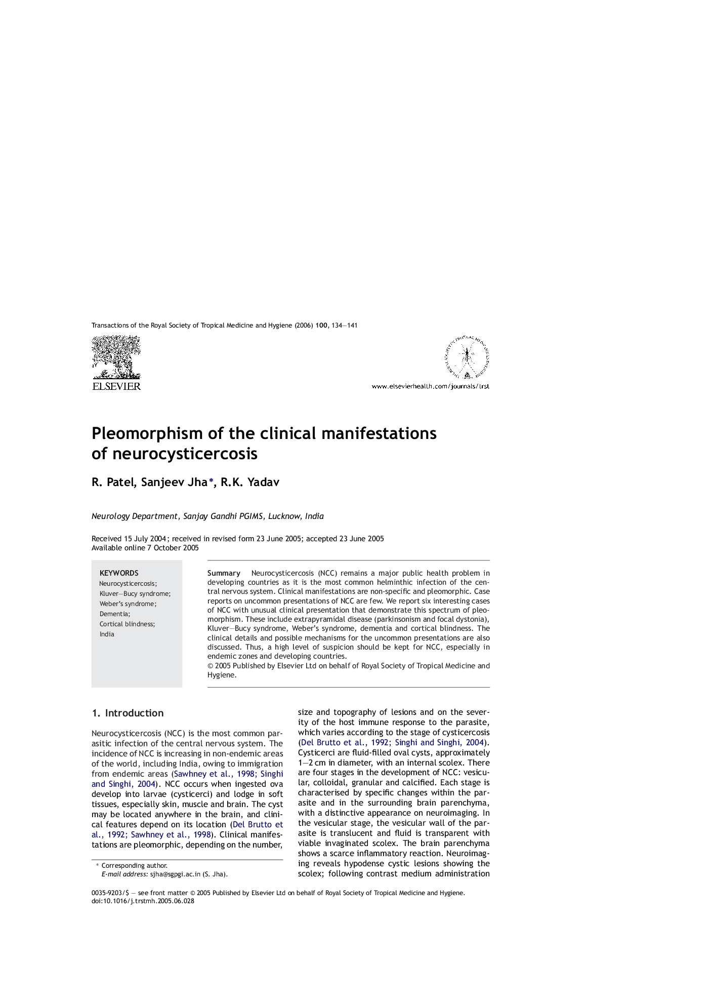 Pleomorphism of the clinical manifestations of neurocysticercosis