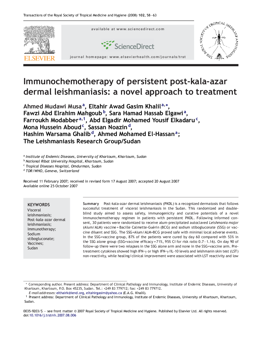 Immunochemotherapy of persistent post-kala-azar dermal leishmaniasis: a novel approach to treatment