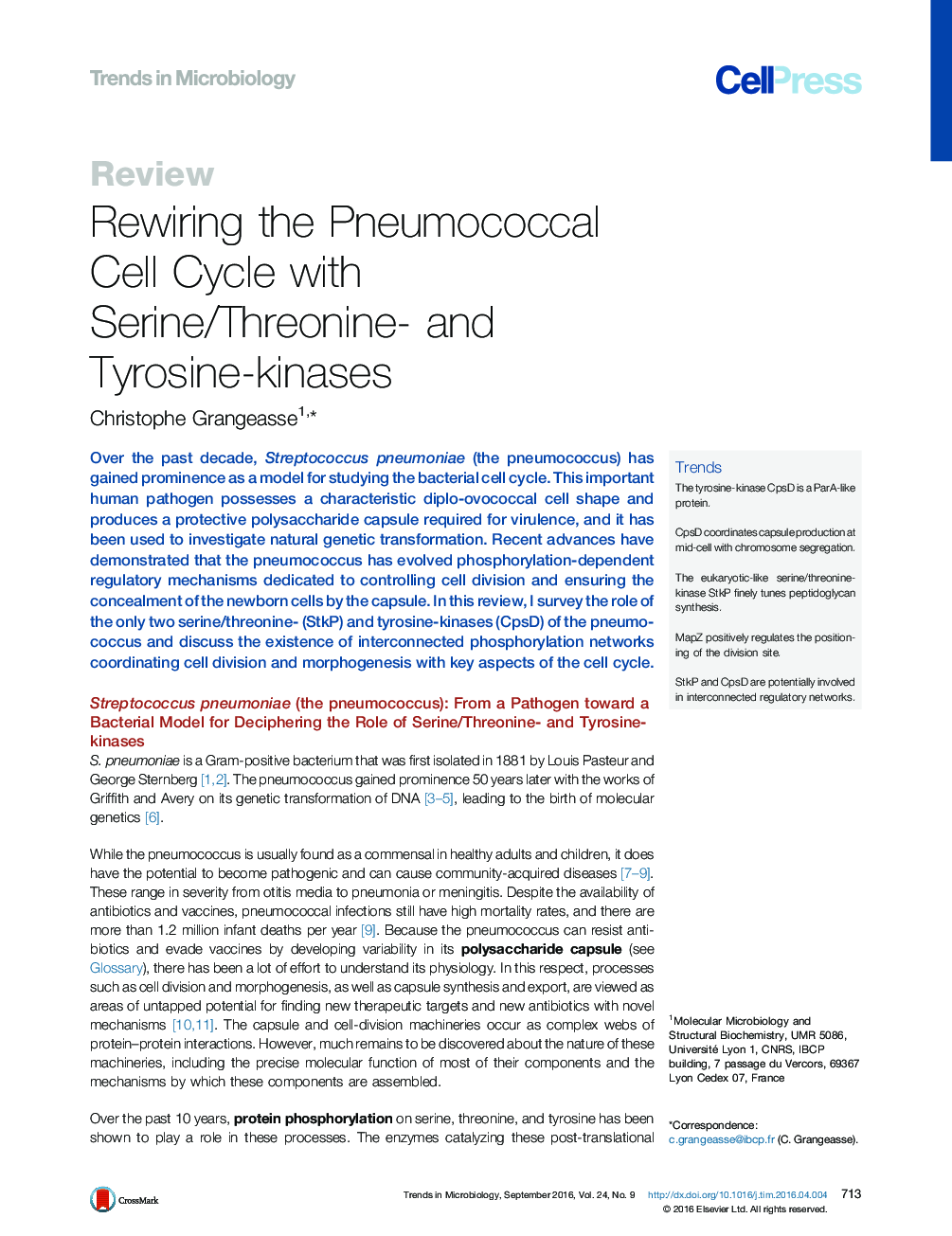 بازسازی چرخه سلول پنوموکوک با سریین / ترئونین و تریستین کیناز 