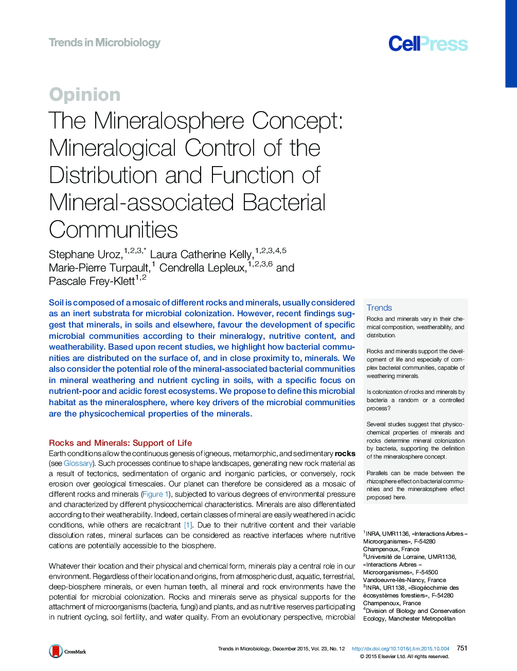 The Mineralosphere Concept: Mineralogical Control of the Distribution and Function of Mineral-associated Bacterial Communities