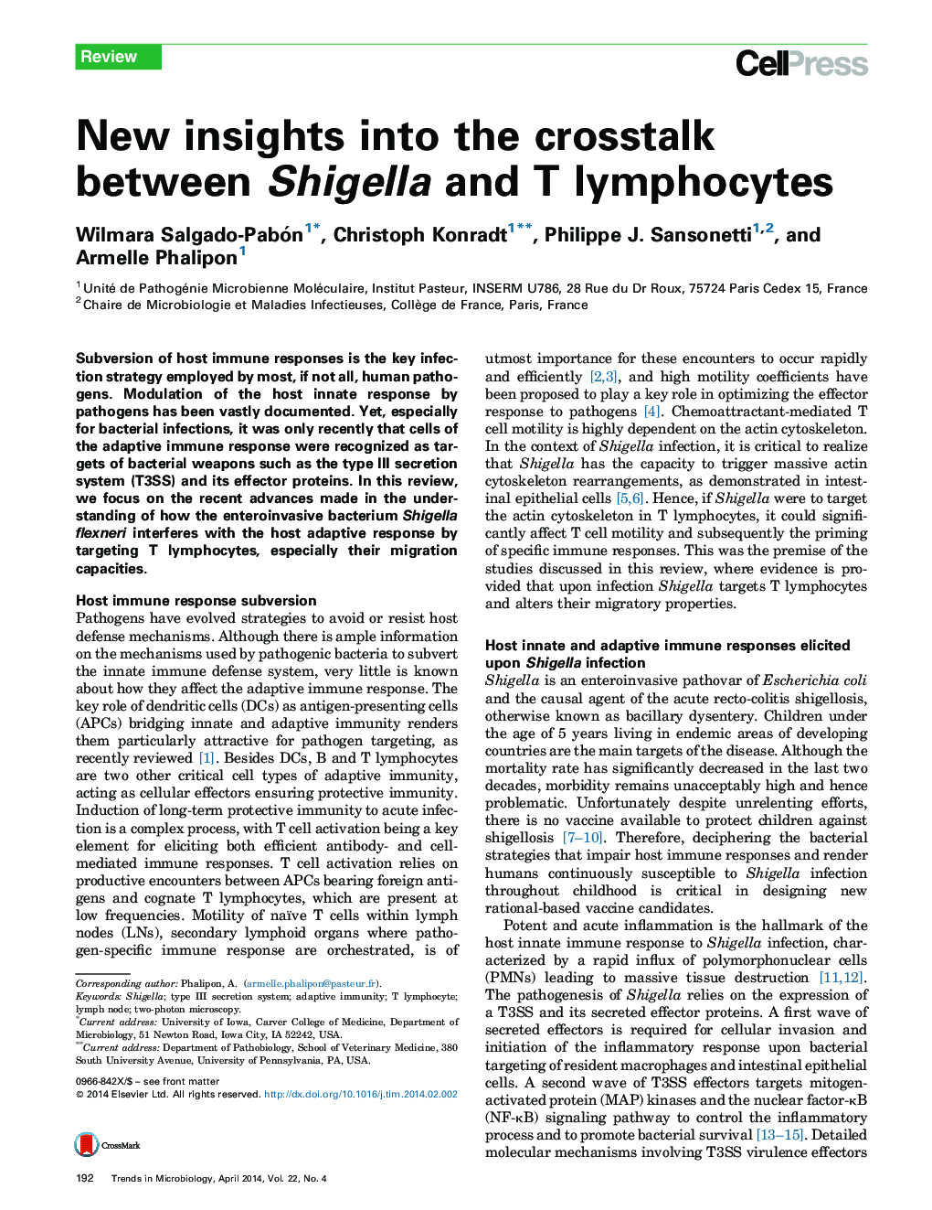 New insights into the crosstalk between Shigella and T lymphocytes