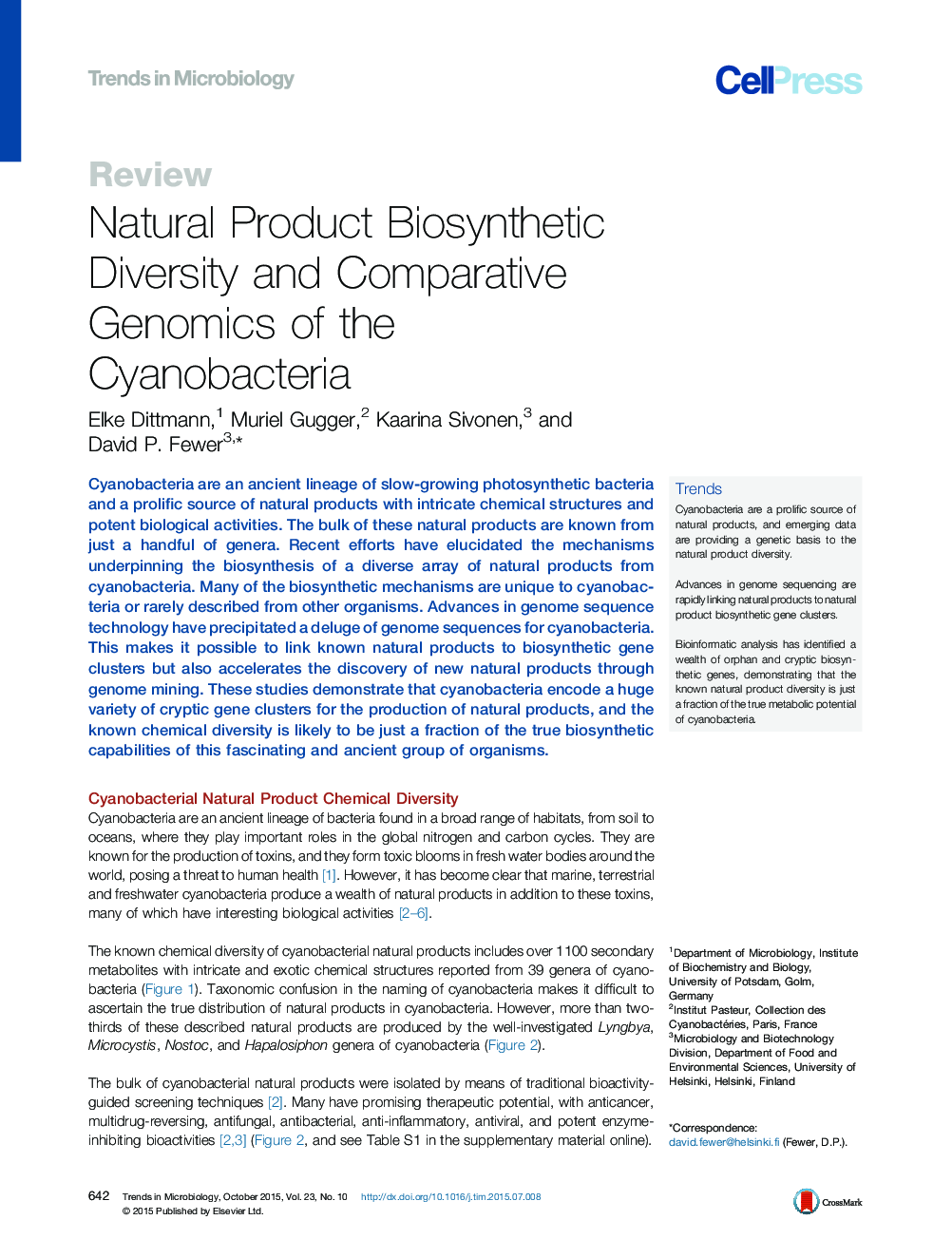 Natural Product Biosynthetic Diversity and Comparative Genomics of the Cyanobacteria