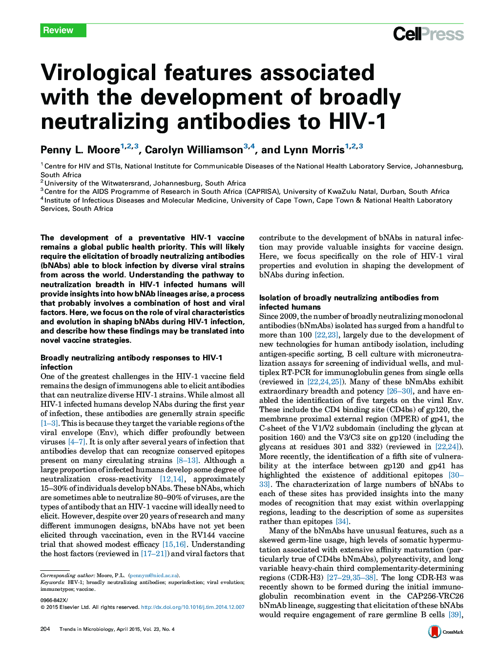 Virological features associated with the development of broadly neutralizing antibodies to HIV-1