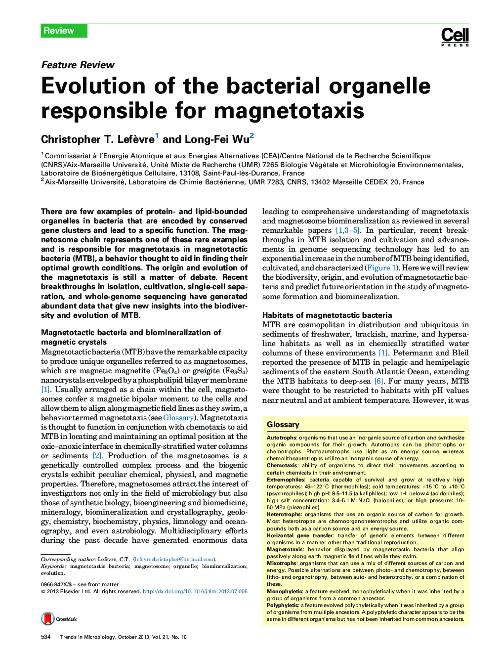 Evolution of the bacterial organelle responsible for magnetotaxis