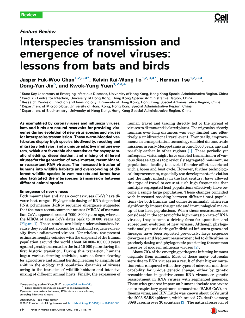 Interspecies transmission and emergence of novel viruses: lessons from bats and birds