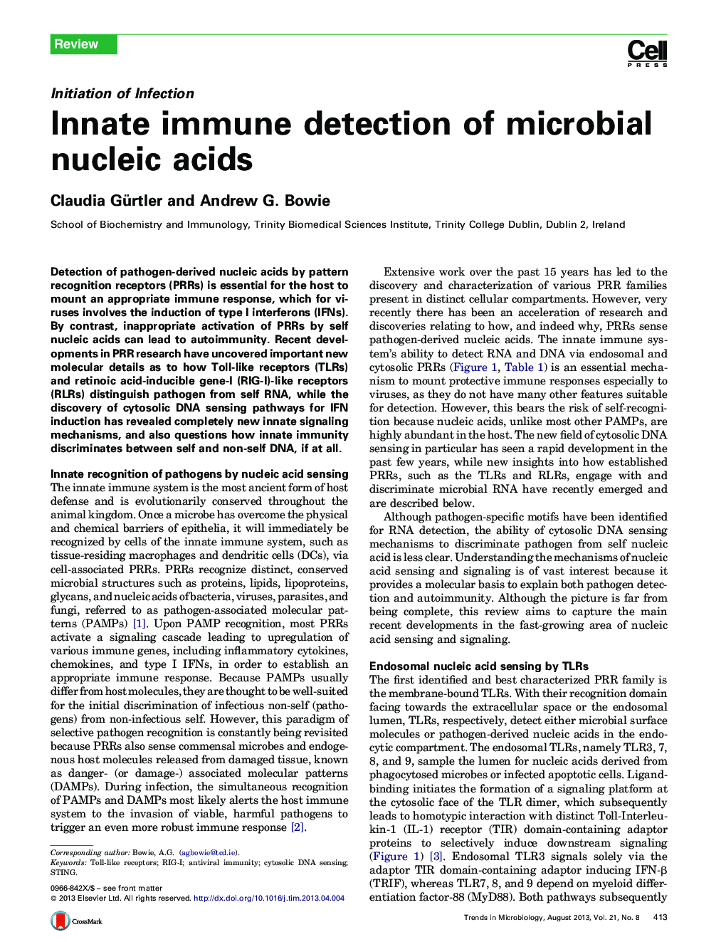 Innate immune detection of microbial nucleic acids