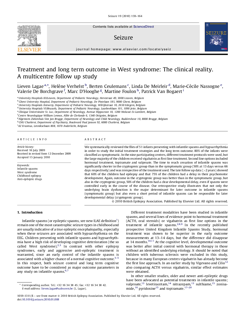 Treatment and long term outcome in West syndrome: The clinical reality. A multicentre follow up study