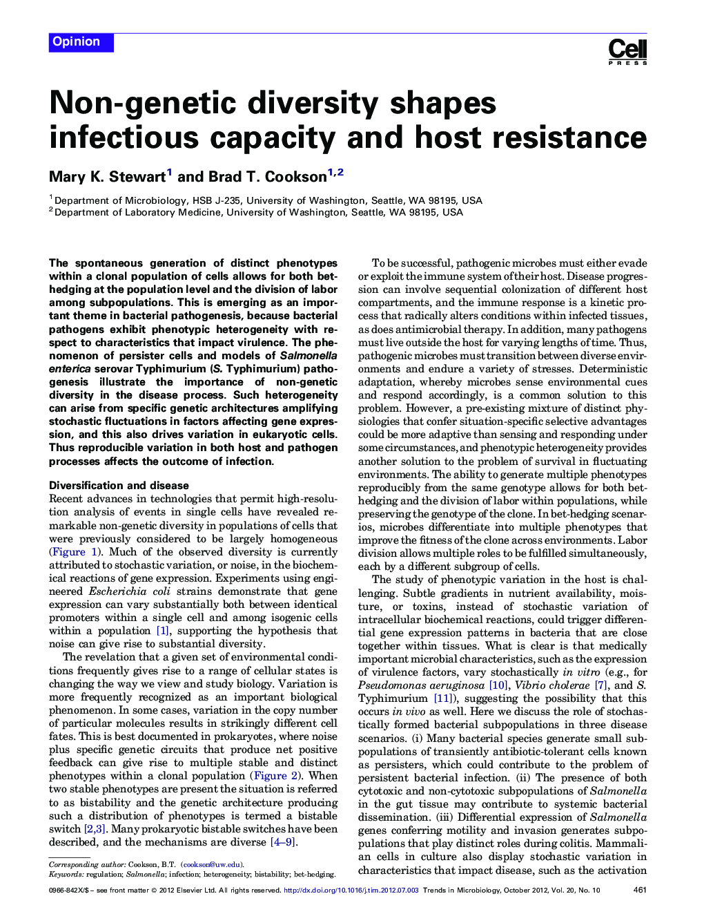 Non-genetic diversity shapes infectious capacity and host resistance