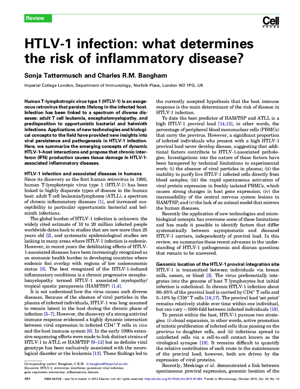 HTLV-1 infection: what determines the risk of inflammatory disease?