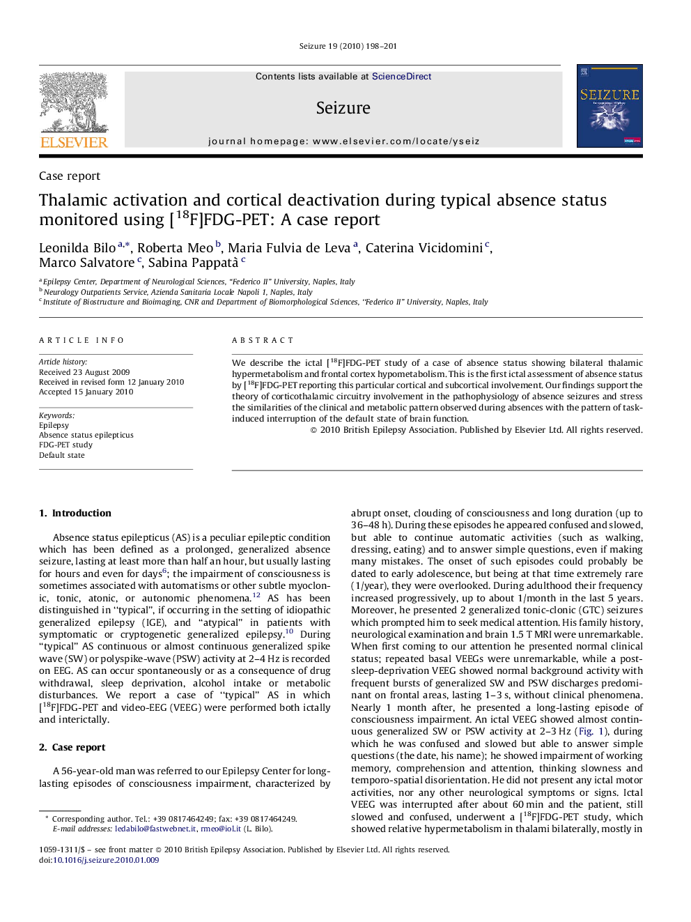 Thalamic activation and cortical deactivation during typical absence status monitored using [18F]FDG-PET: A case report