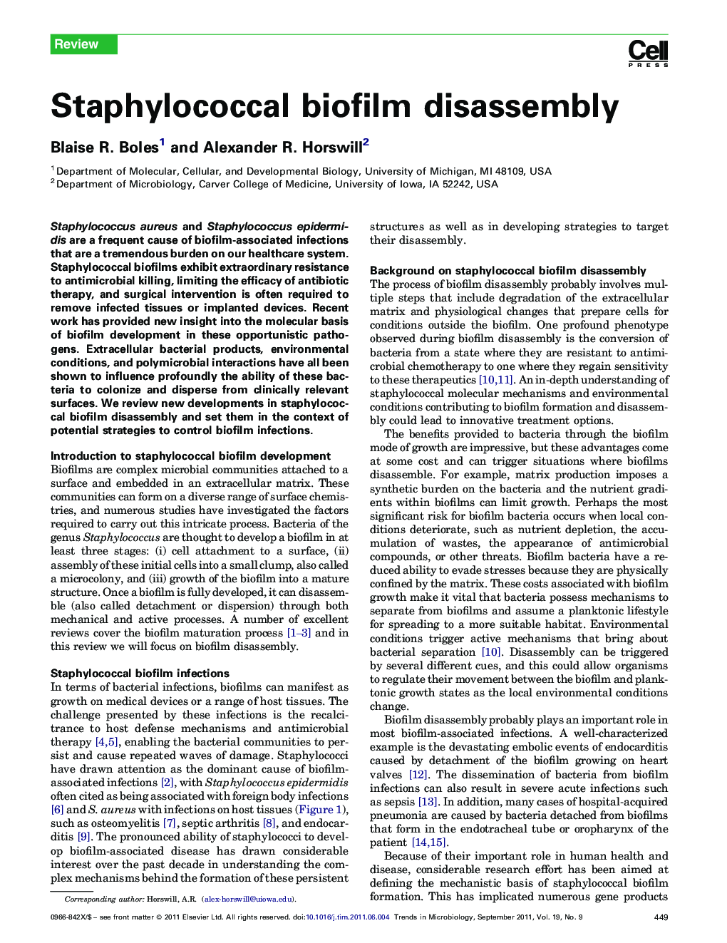Staphylococcal biofilm disassembly
