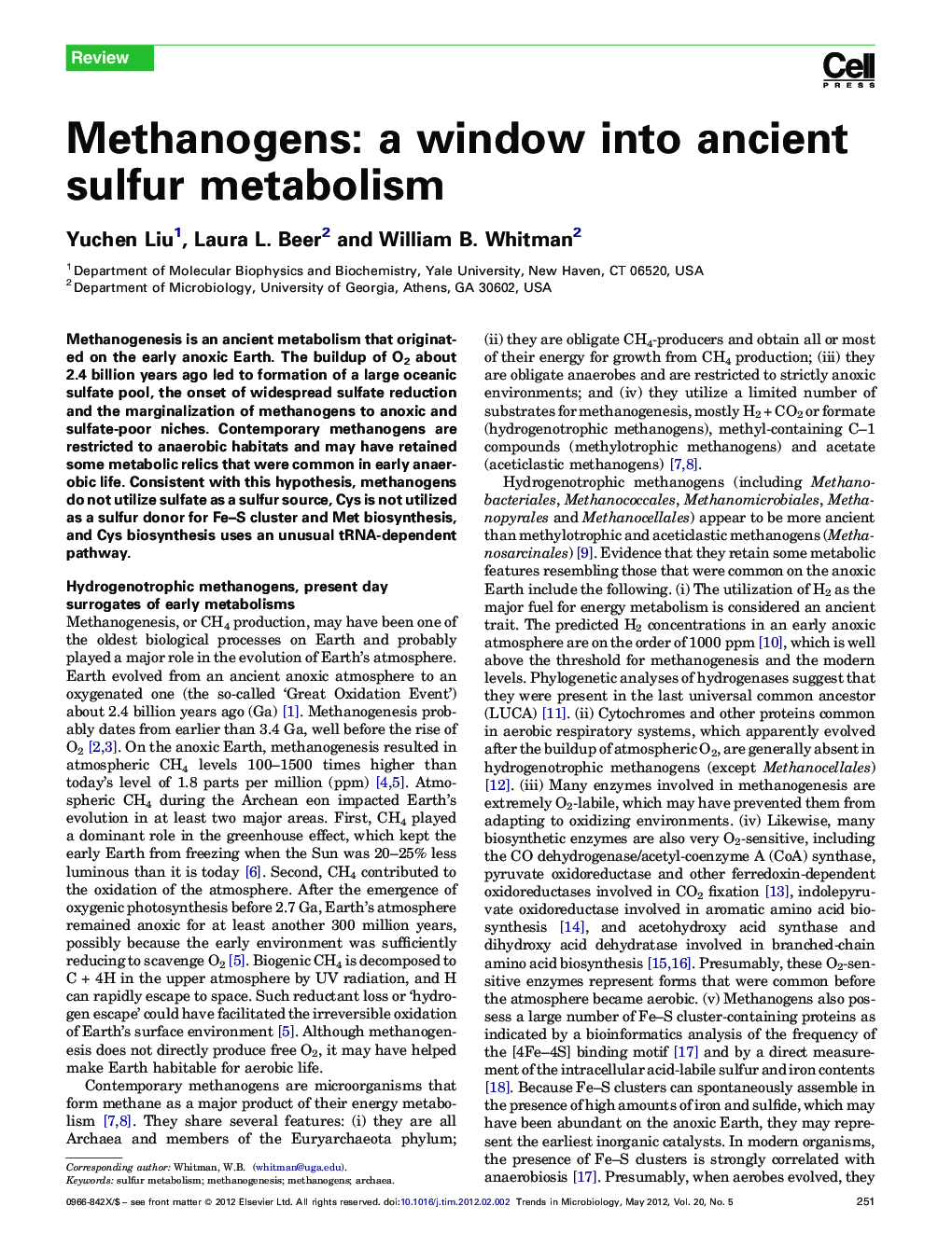 Methanogens: a window into ancient sulfur metabolism