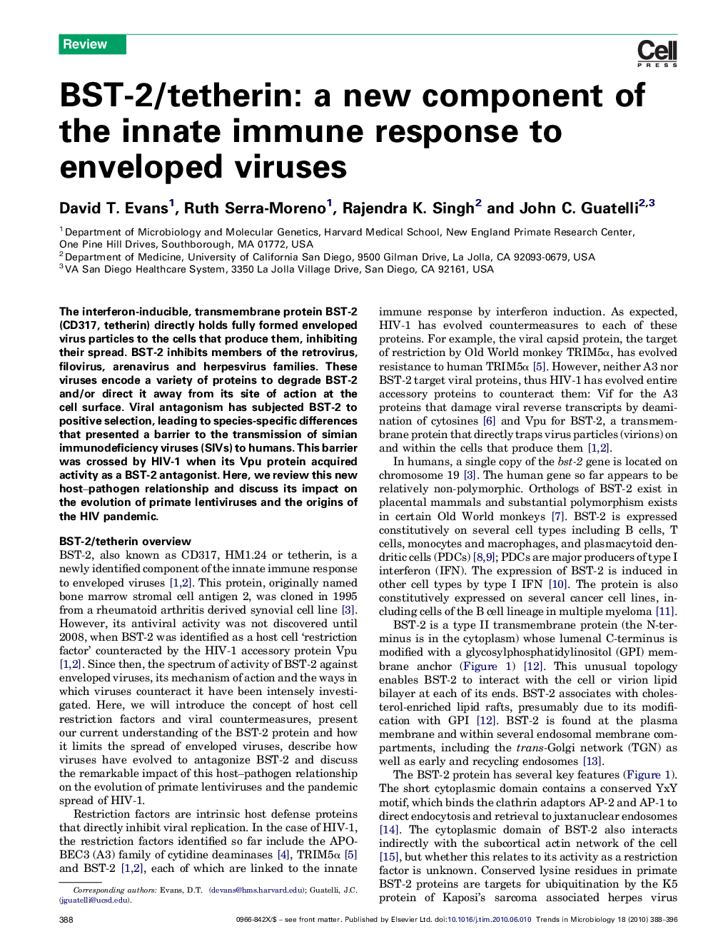 BST-2/tetherin: a new component of the innate immune response to enveloped viruses