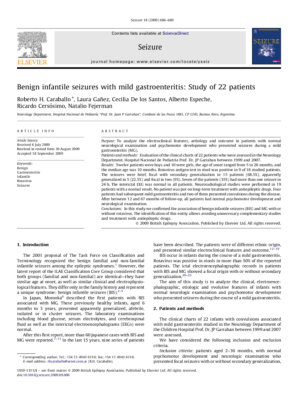 Benign infantile seizures with mild gastroenteritis: Study of 22 patients