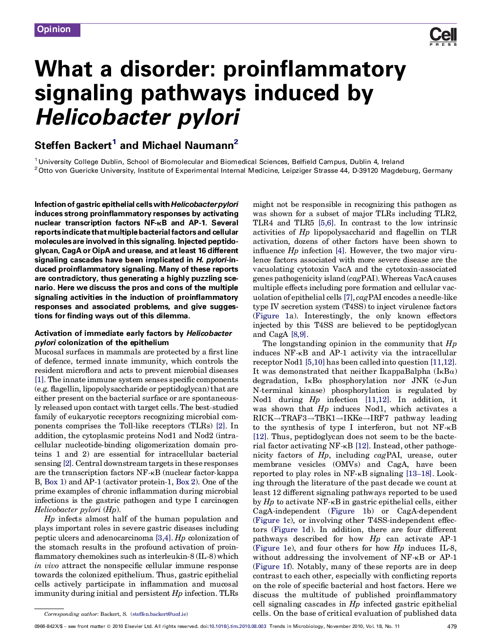 What a disorder: proinflammatory signaling pathways induced by Helicobacter pylori