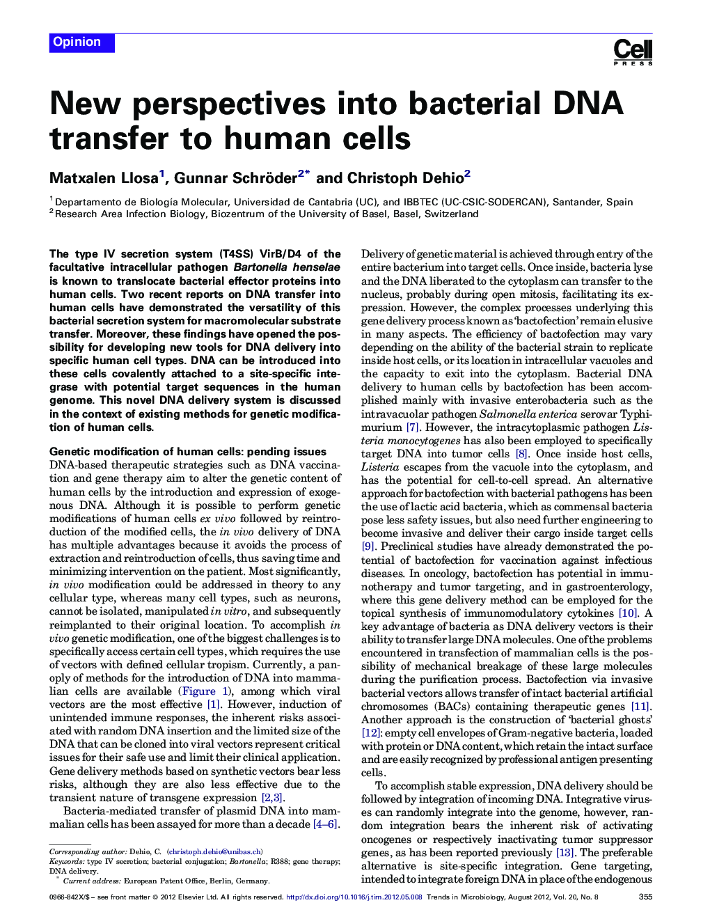 New perspectives into bacterial DNA transfer to human cells