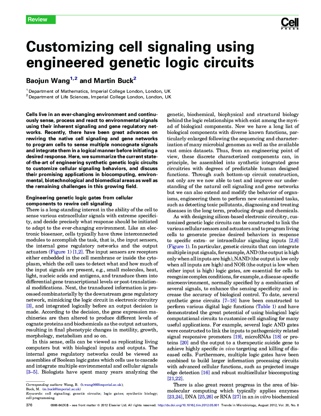 Customizing cell signaling using engineered genetic logic circuits