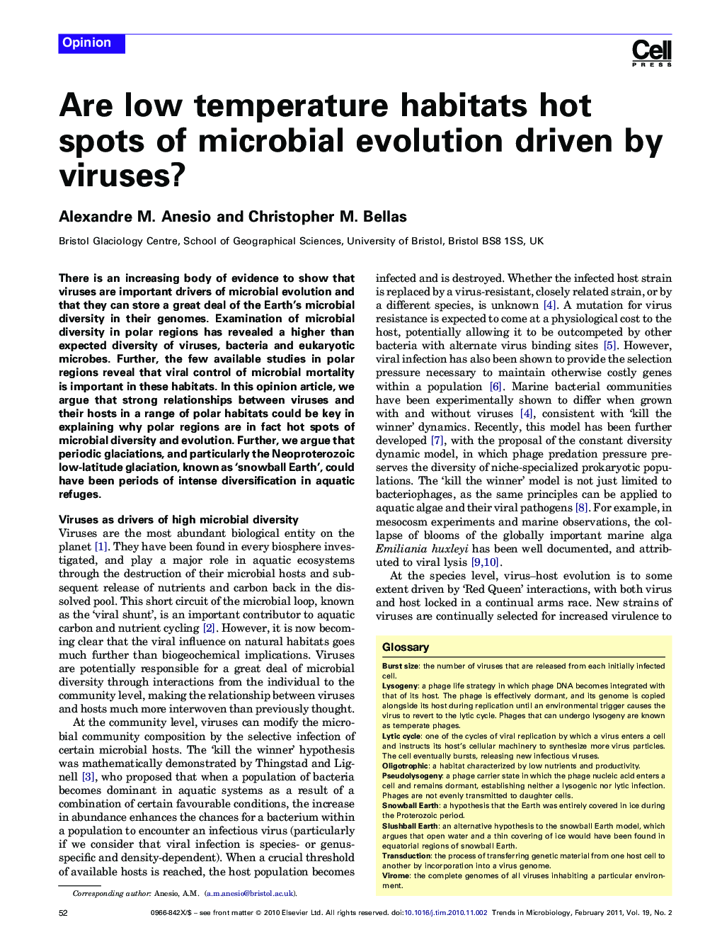 Are low temperature habitats hot spots of microbial evolution driven by viruses?