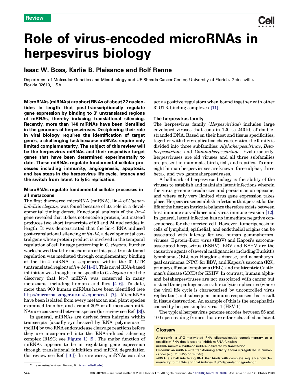 Role of virus-encoded microRNAs in herpesvirus biology