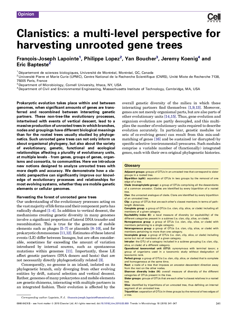 Clanistics: a multi-level perspective for harvesting unrooted gene trees