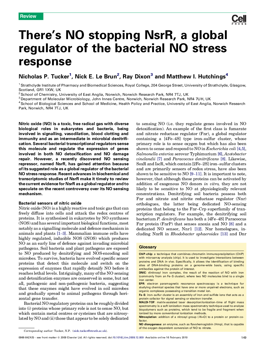 عکس صفحه اول مقاله: There's NO stopping NsrR, a global regulator of the bacterial NO stress response There's NO stopping NsrR, a global regulator of the bacterial NO stress response