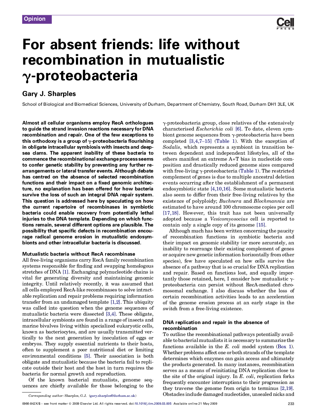 For absent friends: life without recombination in mutualistic γ-proteobacteria