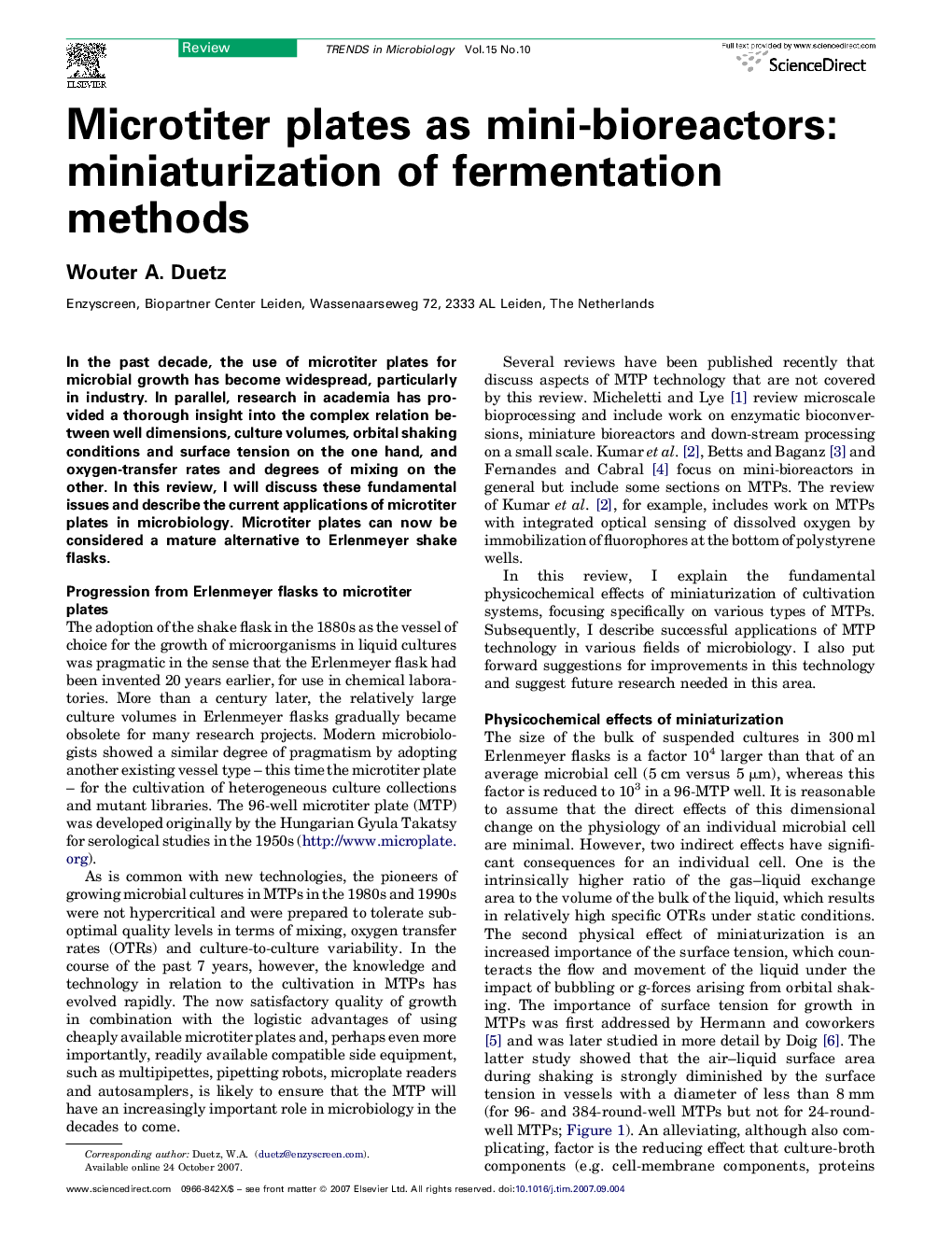 Microtiter plates as mini-bioreactors: miniaturization of fermentation methods