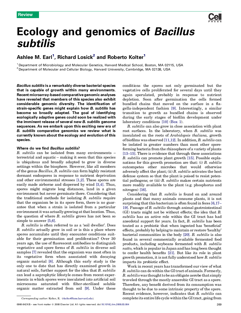 Ecology and genomics of Bacillus subtilis