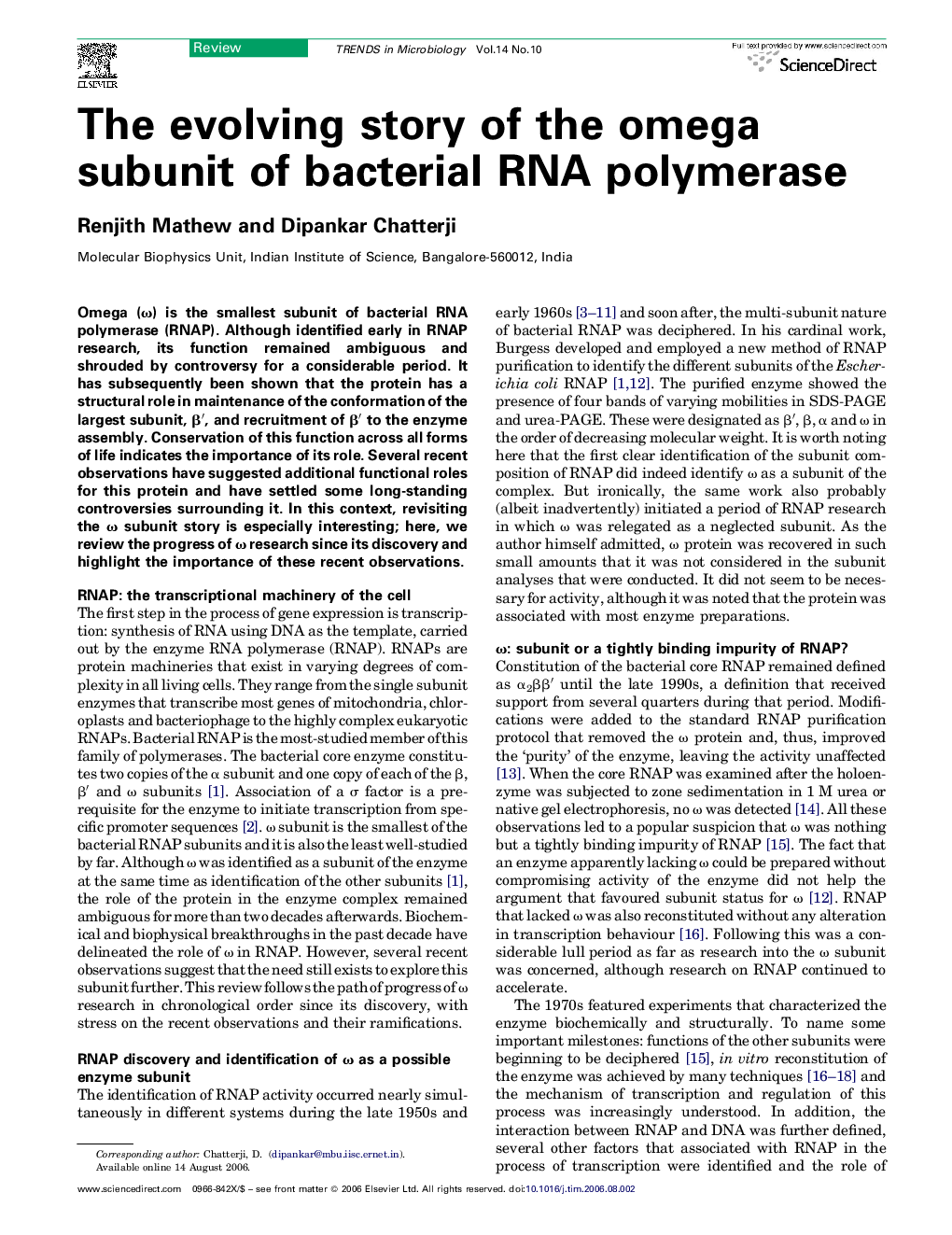 The evolving story of the omega subunit of bacterial RNA polymerase