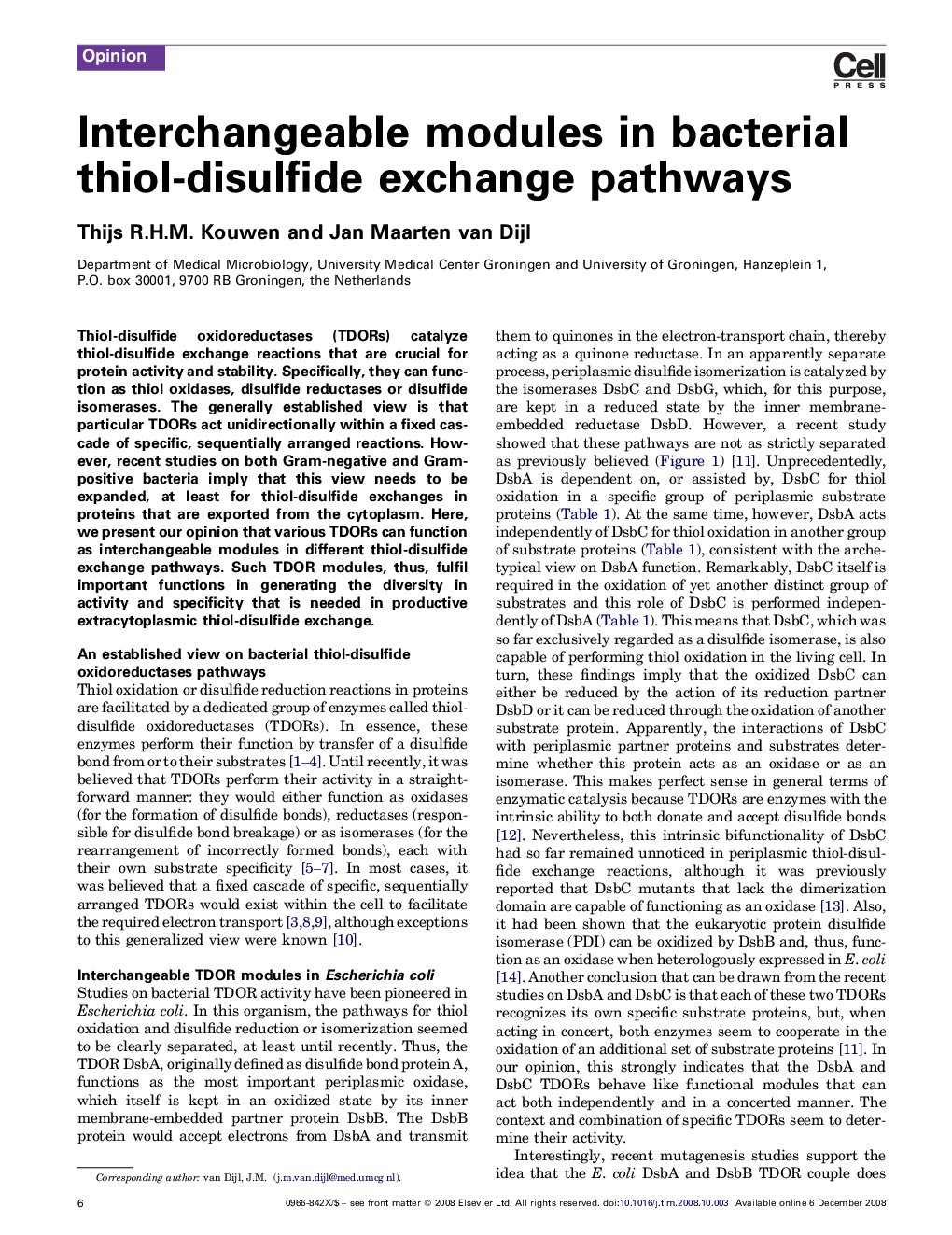 Interchangeable modules in bacterial thiol-disulfide exchange pathways