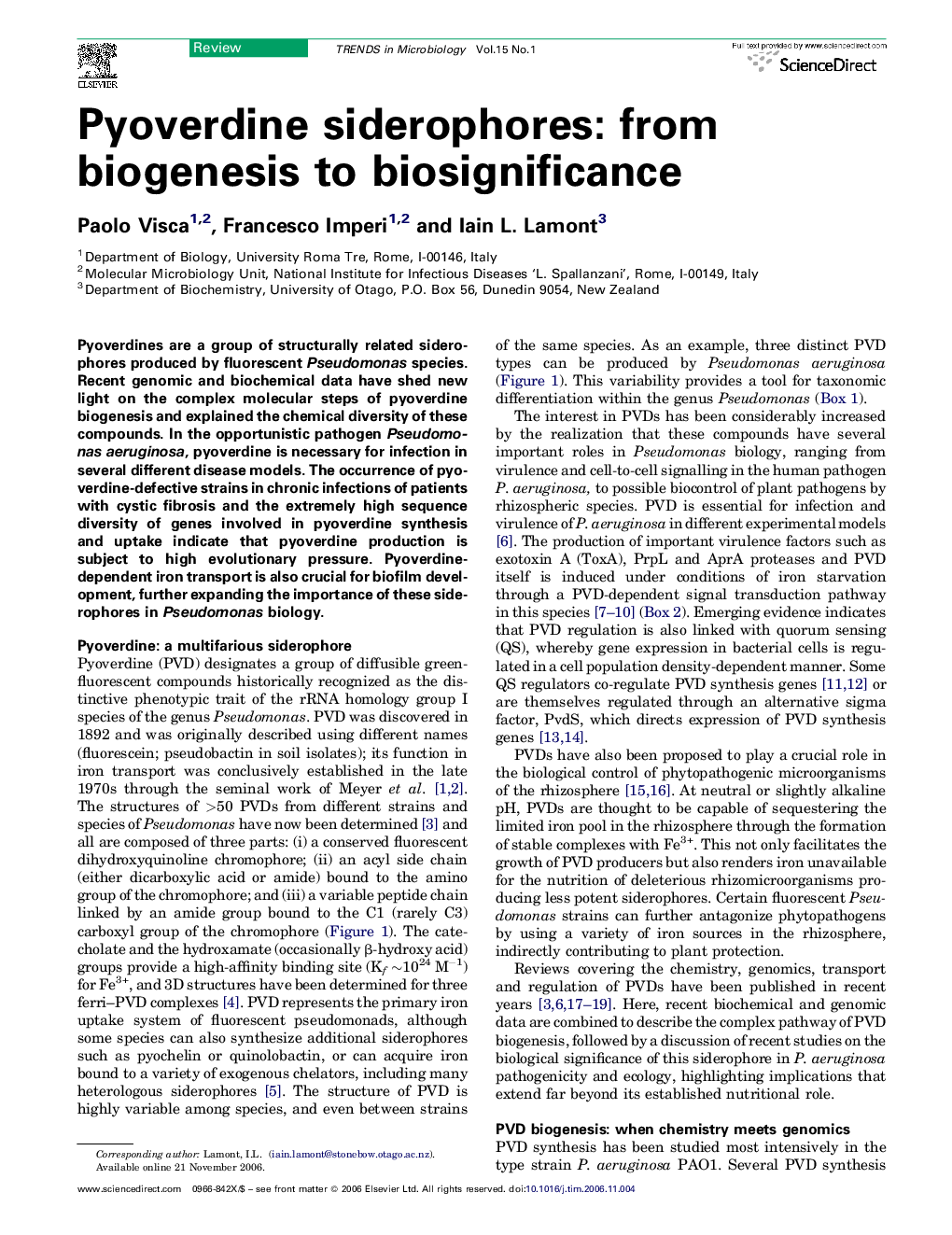Pyoverdine siderophores: from biogenesis to biosignificance