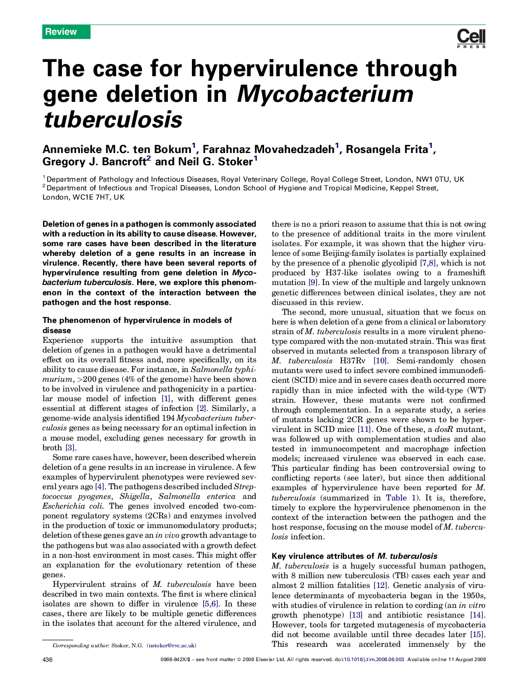 The case for hypervirulence through gene deletion in Mycobacterium tuberculosis