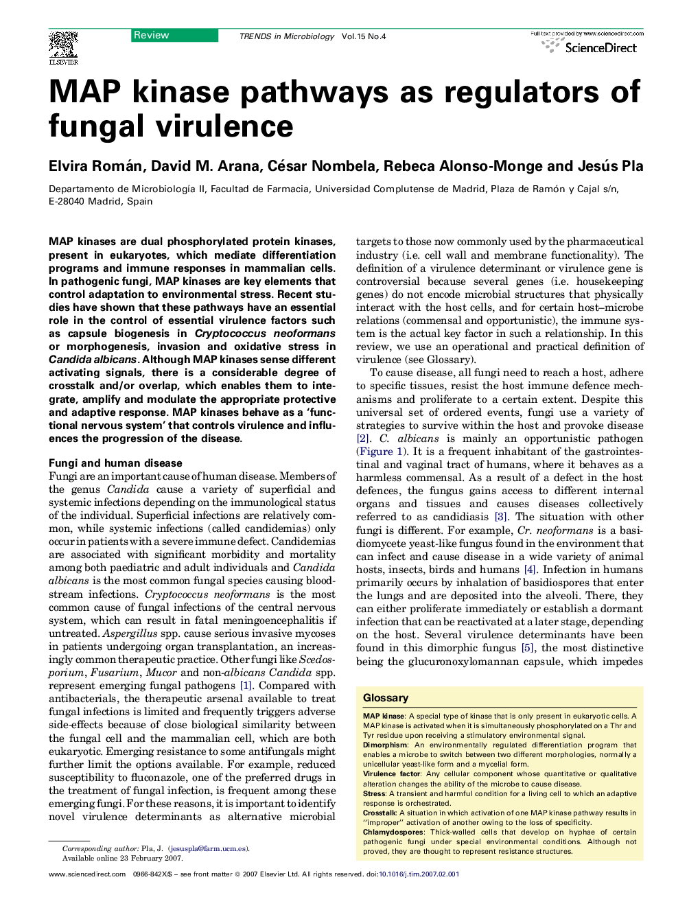 MAP kinase pathways as regulators of fungal virulence
