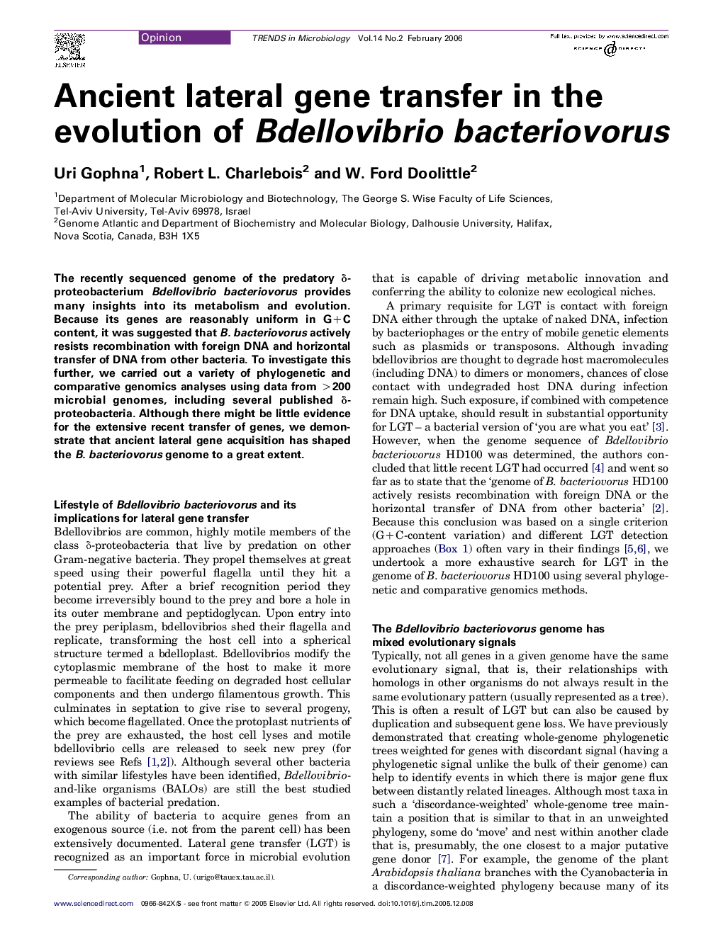Ancient lateral gene transfer in the evolution of Bdellovibrio bacteriovorus