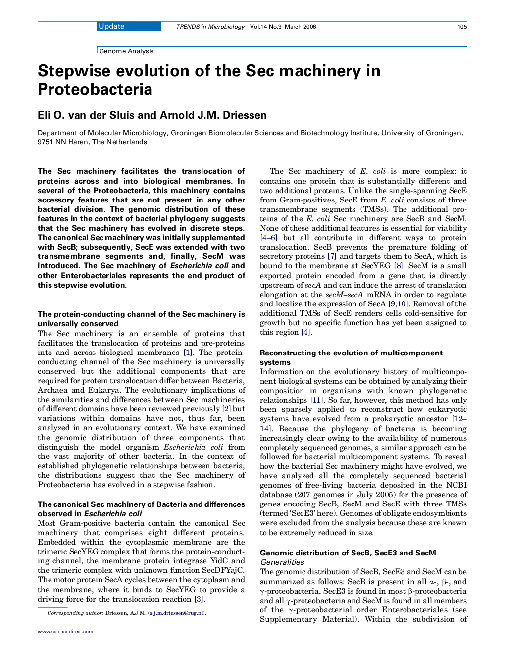 Stepwise evolution of the Sec machinery in Proteobacteria