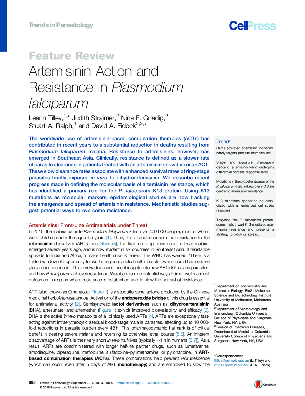 Artemisinin Action and Resistance in Plasmodium falciparum