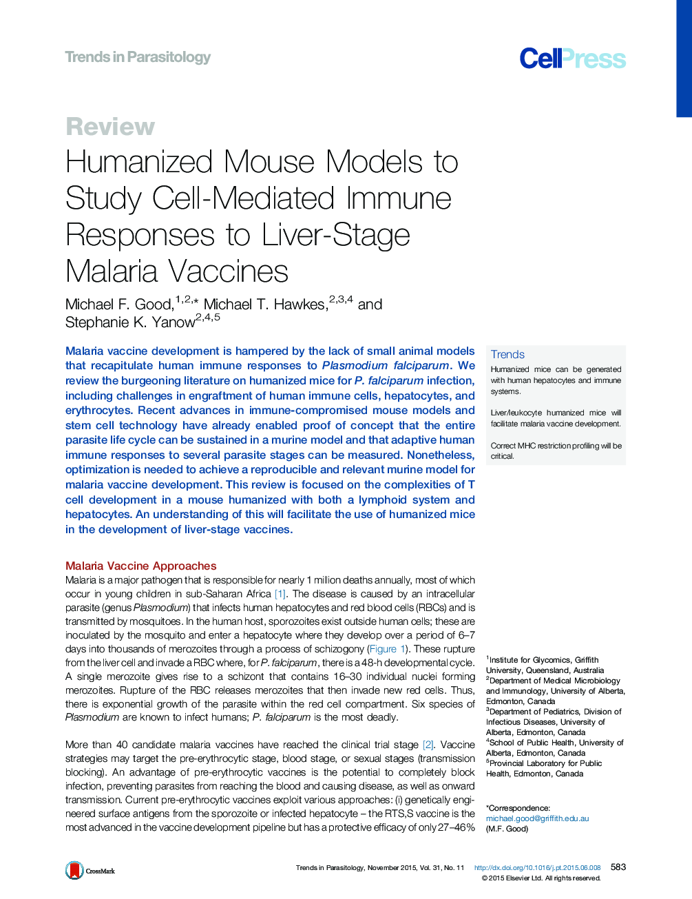 Humanized Mouse Models to Study Cell-Mediated Immune Responses to Liver-Stage Malaria Vaccines