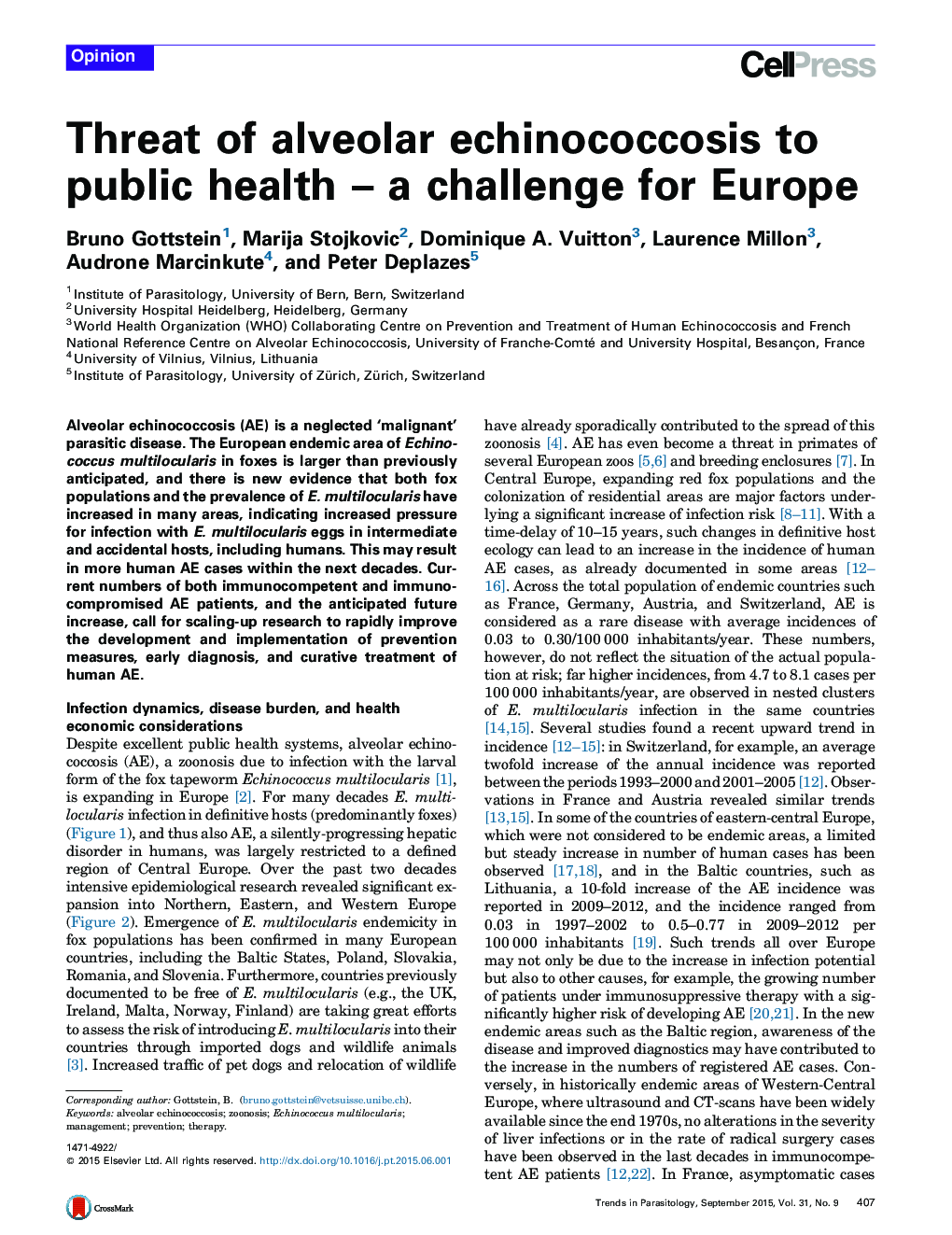 Threat of alveolar echinococcosis to public health – a challenge for Europe