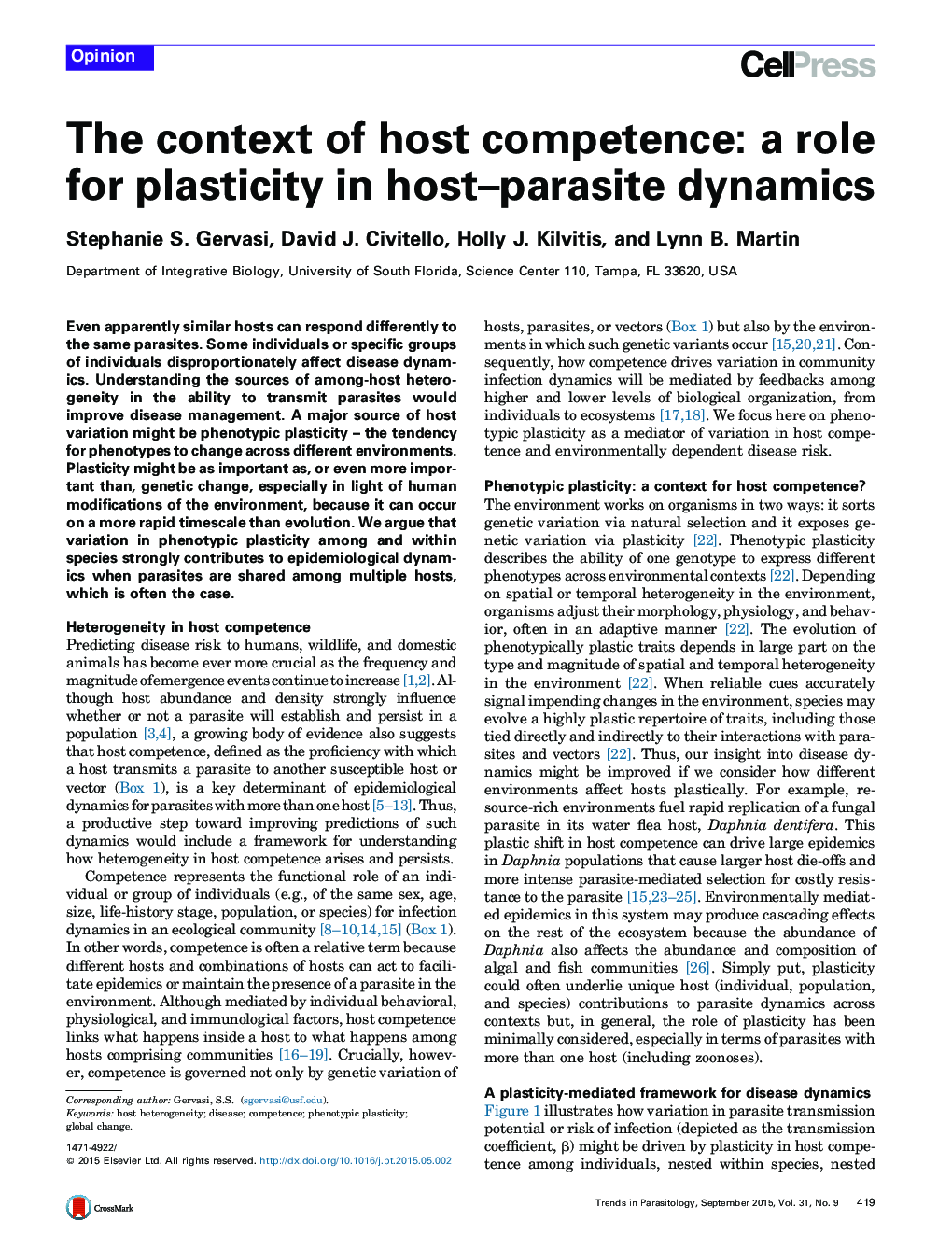 The context of host competence: a role for plasticity in host–parasite dynamics