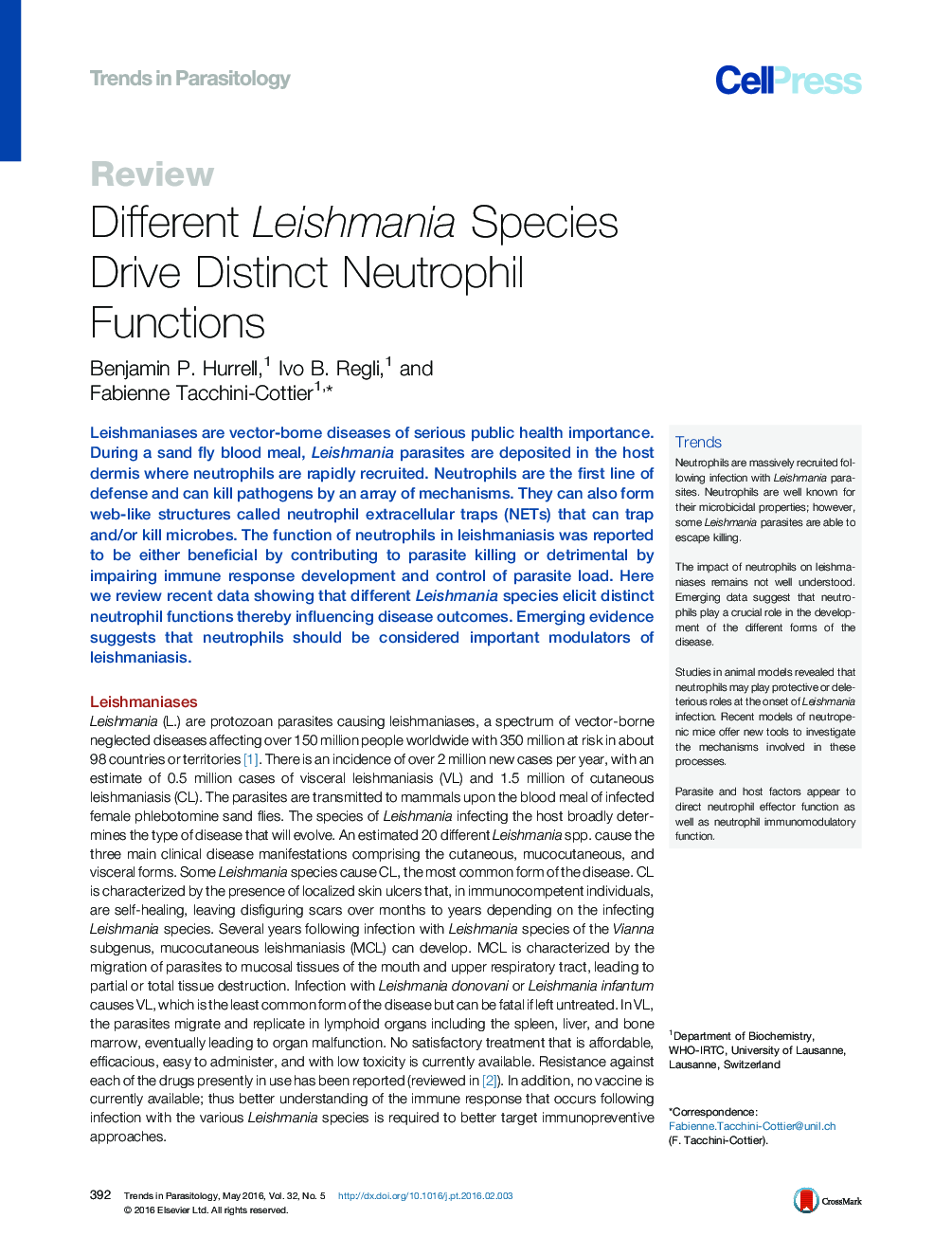 Different Leishmania Species Drive Distinct Neutrophil Functions