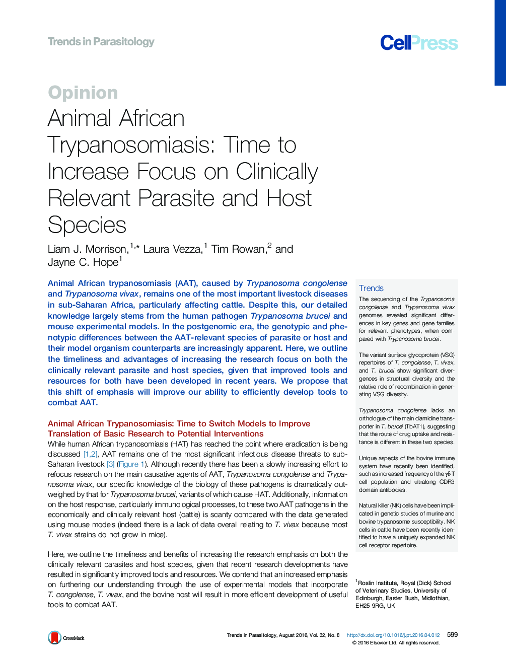 Animal African Trypanosomiasis: Time to Increase Focus on Clinically Relevant Parasite and Host Species