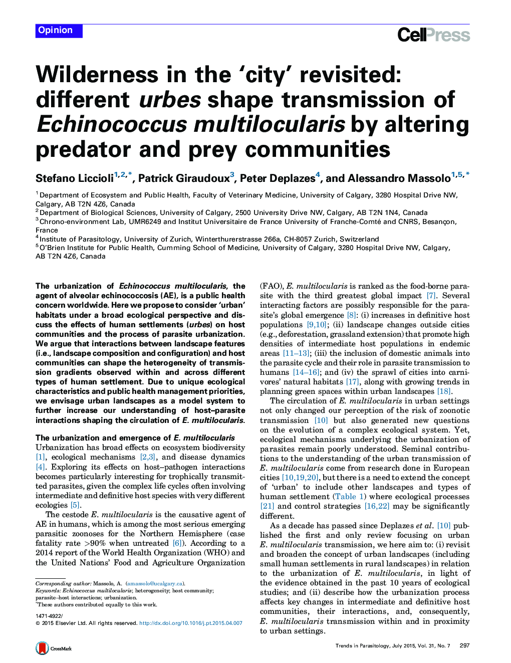 Wilderness in the ‘city’ revisited: different urbes shape transmission of Echinococcus multilocularis by altering predator and prey communities