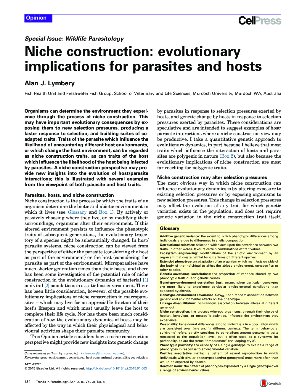 Niche construction: evolutionary implications for parasites and hosts