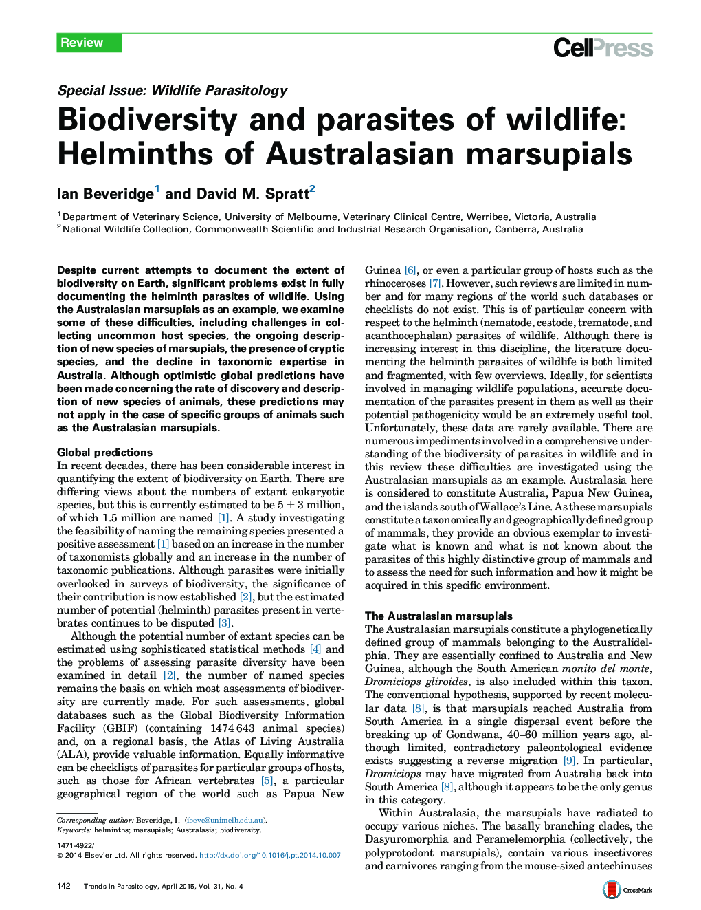 Biodiversity and parasites of wildlife: Helminths of Australasian marsupials