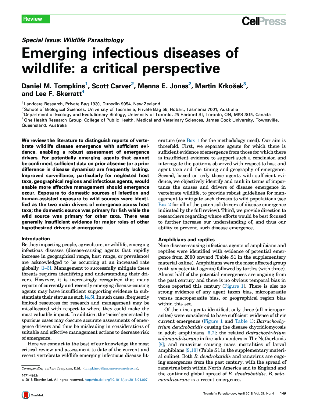 Emerging infectious diseases of wildlife: a critical perspective