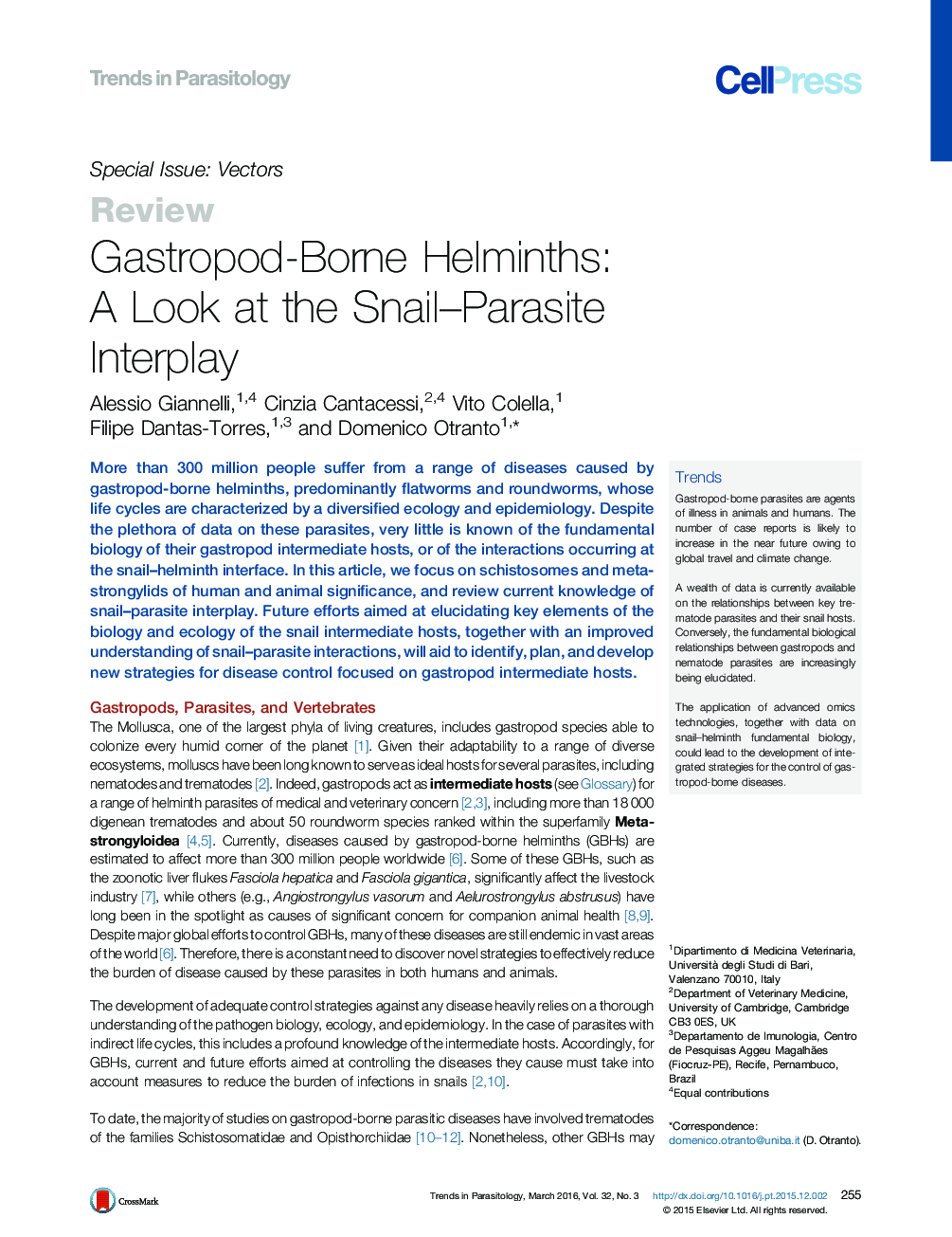 Gastropod-Borne Helminths: A Look at the Snail–Parasite Interplay